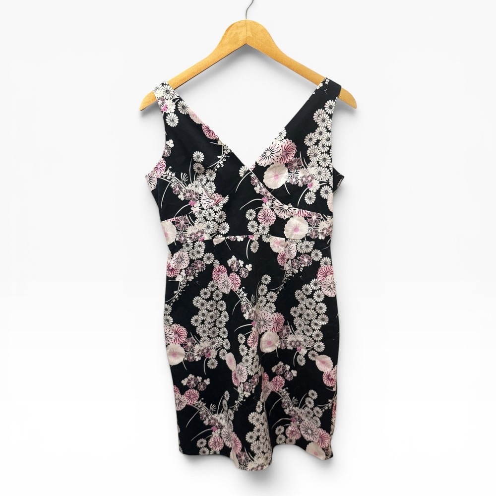 Jessica Howard Floral Sheath Dress Womens 6P Black Pink Good V-Neck Sleeveless
